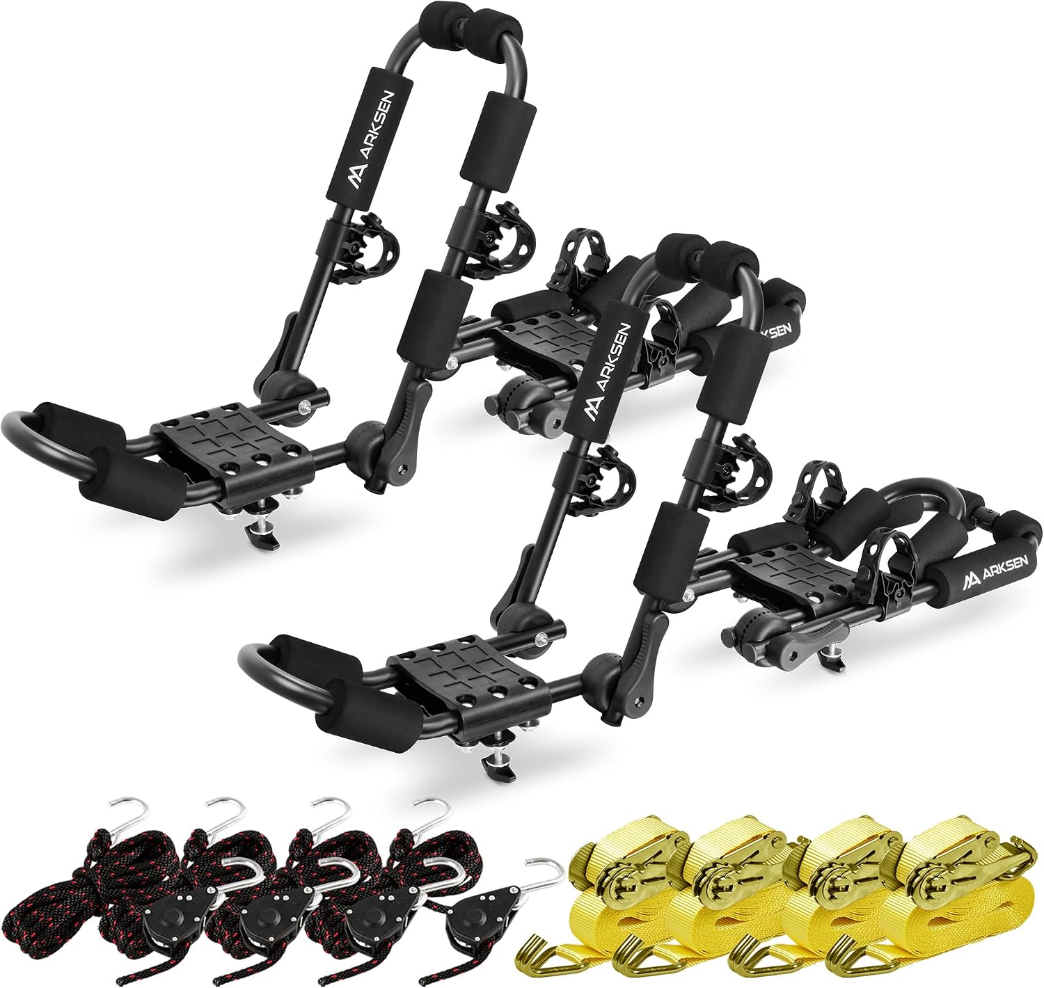 ARKSEN 2-Pair Kayak Roof Rack Set - Heavy Duty J-Bar Carrier
