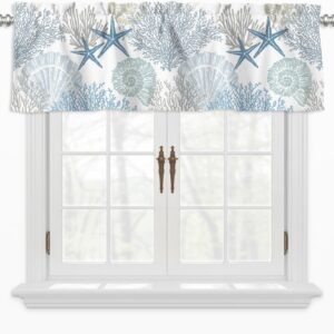 Blue Ocean Coastal Valance 52x18 Inch, Summer Kitchen Window Curtain