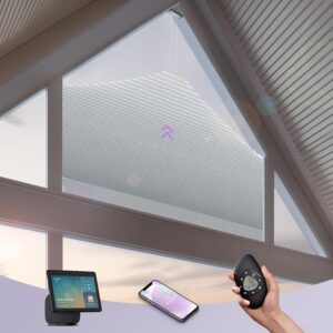 Graywind Smart Motorized Pentagon Shades, Alexa/Google, Blackout White