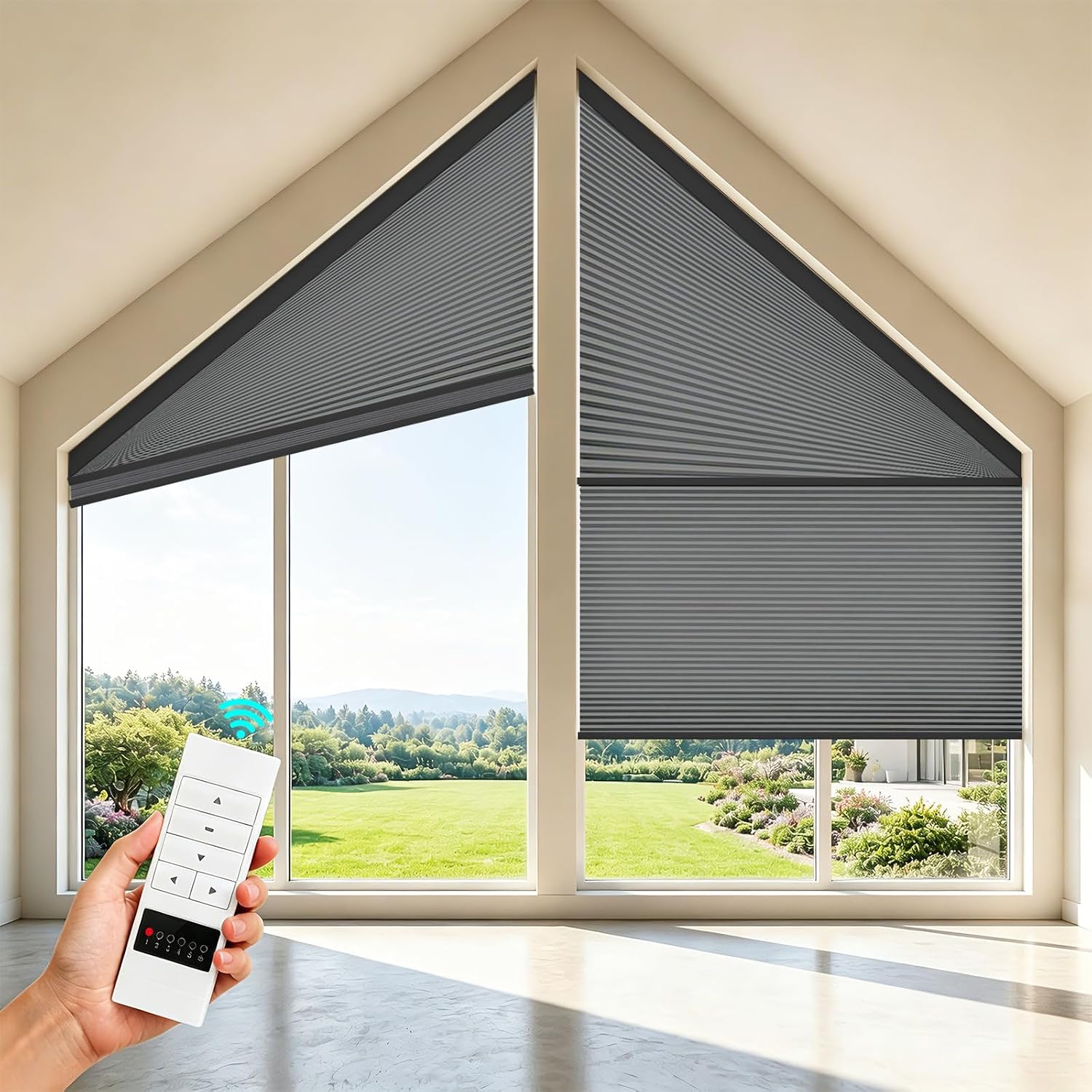 ZSTARR Motorized Honeycomb Shades for Angled Windows