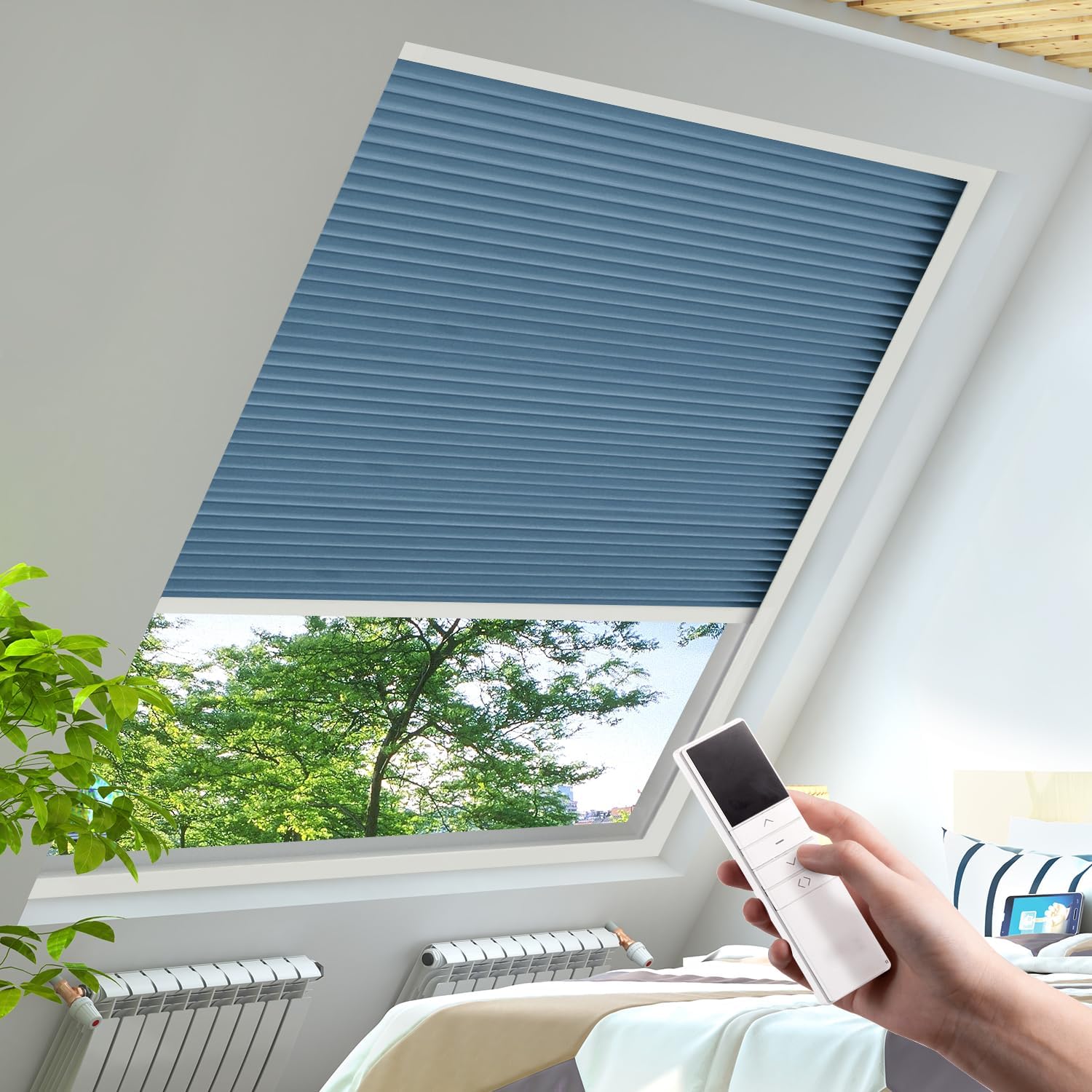 Motorized Honeycomb Window Shades for Skylights & Sloped Windows