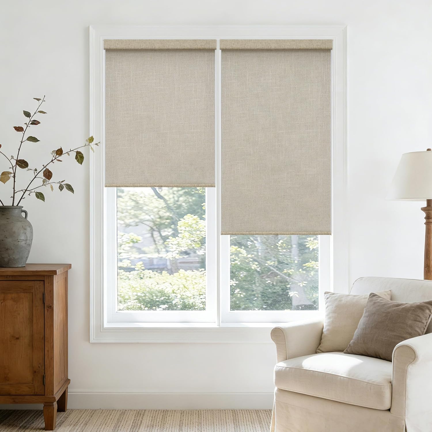Cordless Linen Roller Shades - Tan, 23" x 72"