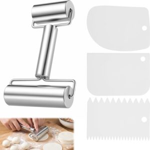 Stainless Steel Rolling Pin & 3 Scrapers Set