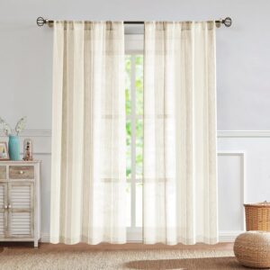 Central Park Beige & White Sheer Curtains, 40" x 84", Pack of 2