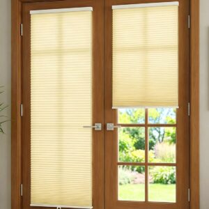Beige No-Drill Cellular Shades for French Doors, 22x40"