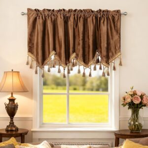 HiSnug Velvet Valance Curtains - Brown, 52" x 18"