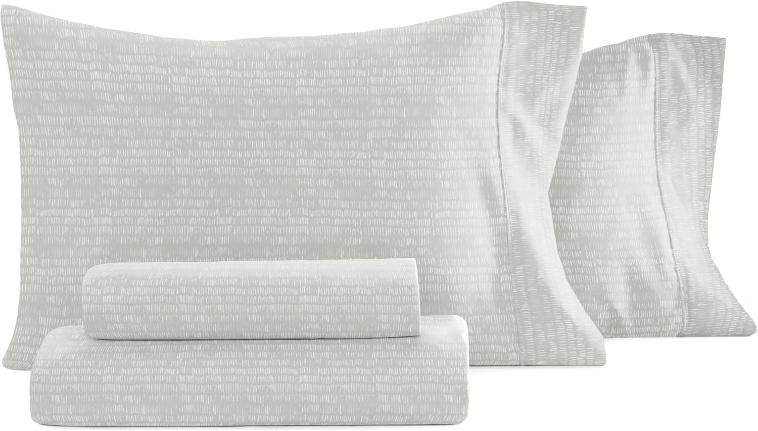 Queen Microfiber Sheet Set - Ultra Soft Dashed Lines Light Gray