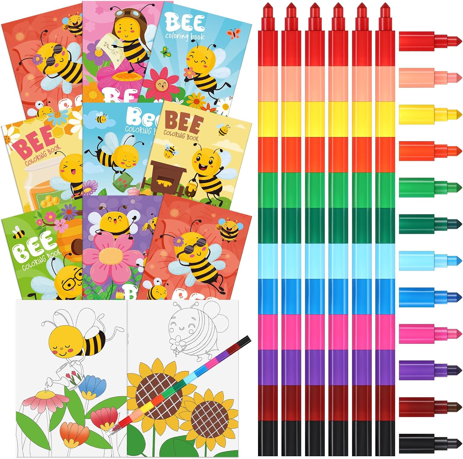 Funrous 24-Pc Bee Coloring Books with Crayons