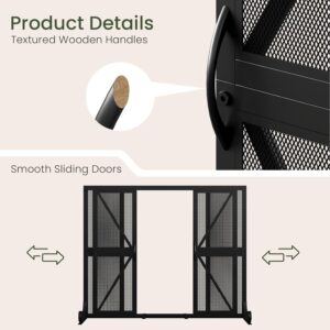 CHOZON Fireplace Screen with Sliding Doors, Black TPF01BB