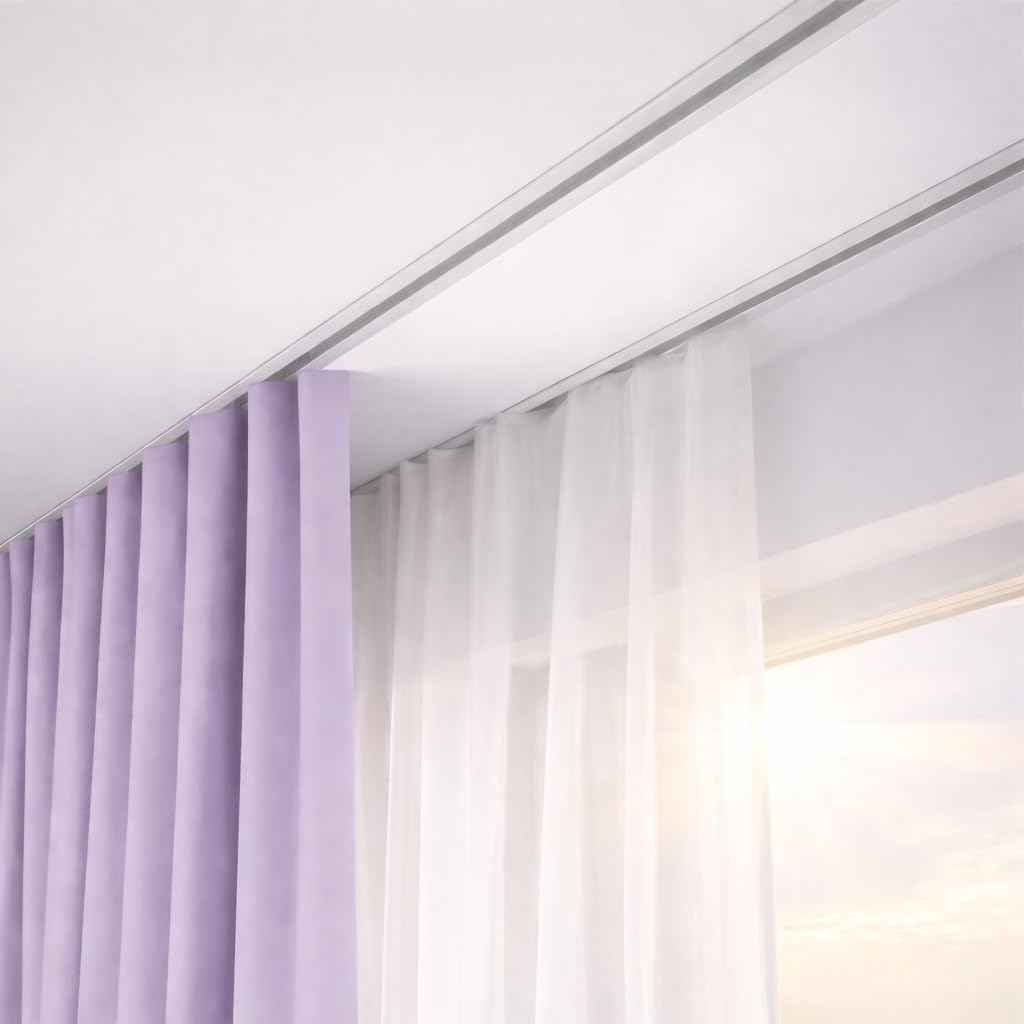 5-14ft White Hidden Ceiling Curtain Track, Silent Aluminum Rail