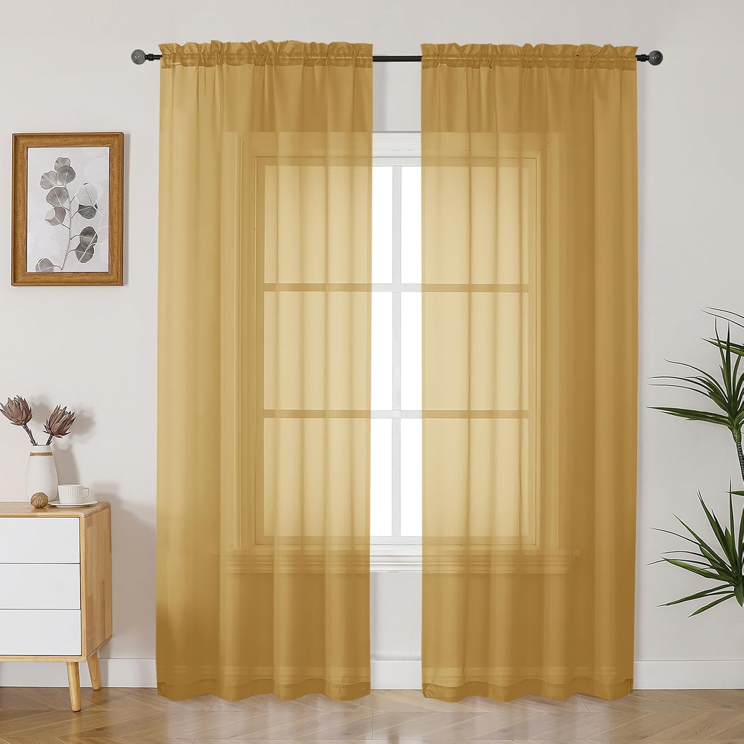 Gwine Sheer Curtains 2-Panel Set 84in, White Voile Panels