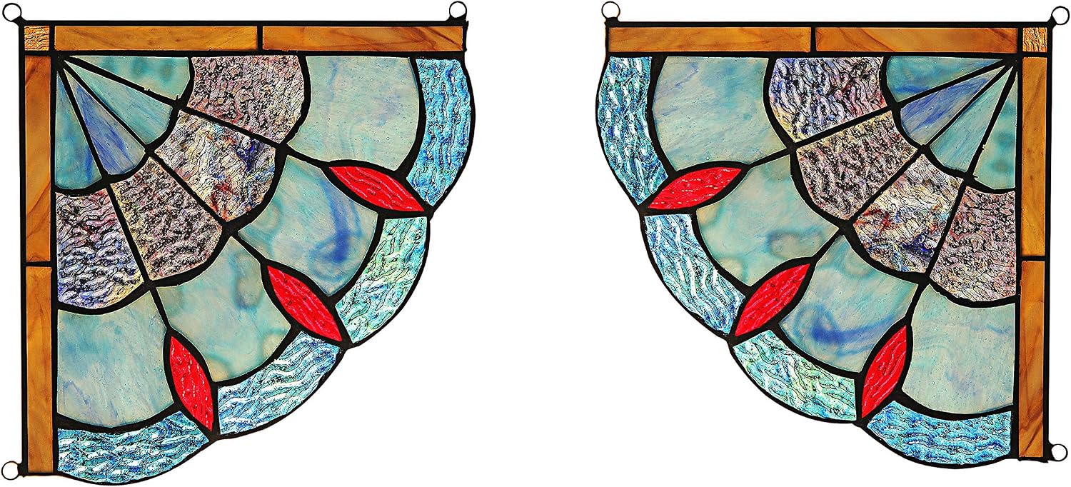 Victorian Stained Glass Corner Window Panel, 2-Pack