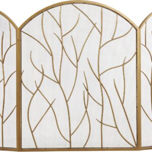 Deco 79 Gold Metal Tree Arched Fireplace Screen, 3-Panel