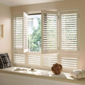 Custom White Faux Wood Plantation Shutters