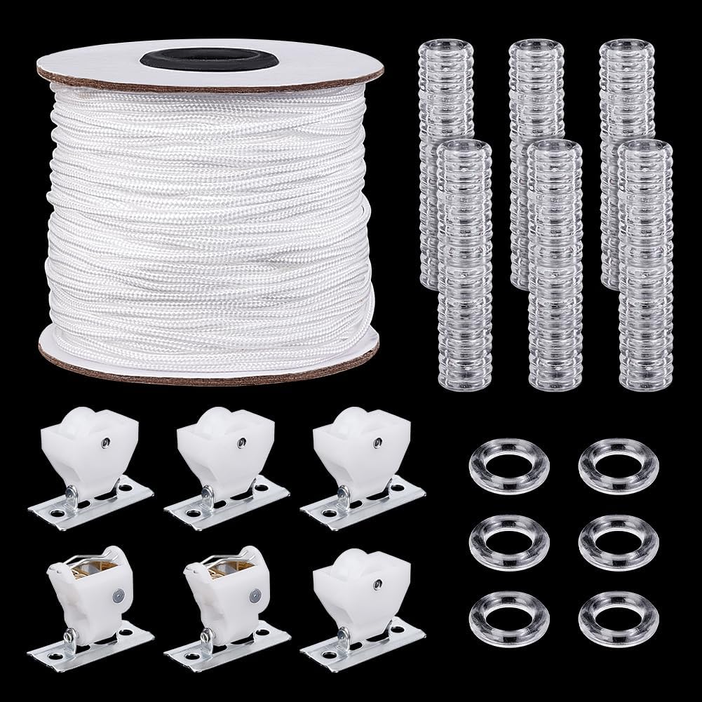 PH PandaHall 100pcs Clear Roman Curtain Rings & Cord Set