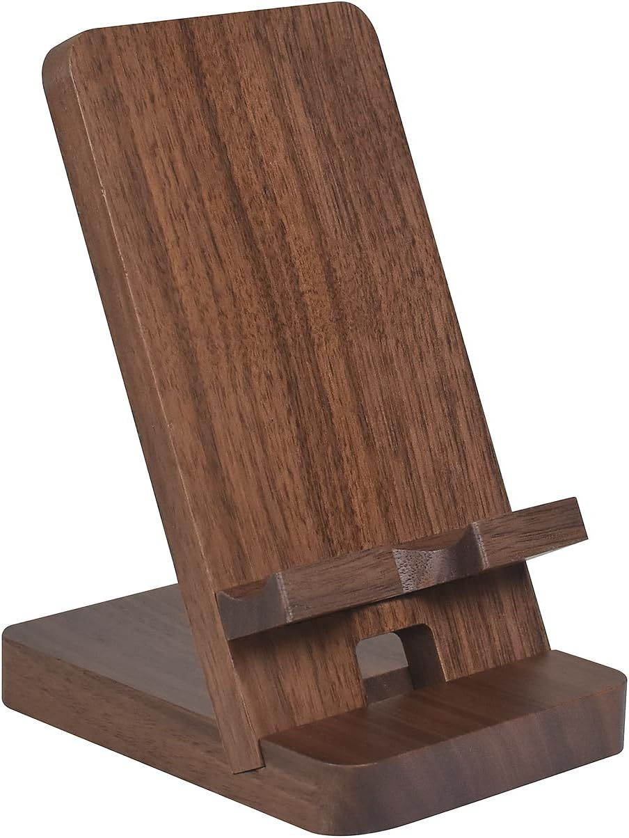 Walnut Wood Phone Stand & Mirror Holder – Desk Essential