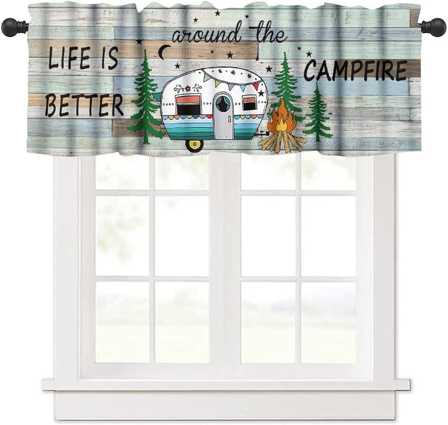 Happy Camper RV Window Valance Curtains 54x18in