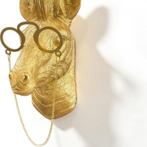 Gold Zebra Wall Sculpture with Glasses, 6.5" Resin Art