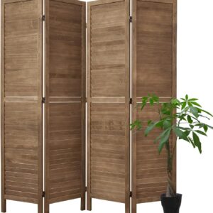 Svimi Wood Louvered Room Dividers, 4 Panels, 67x60in - Brown