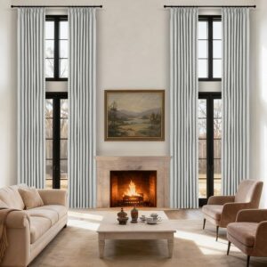Fcosie 100% Blackout Linen Pleated Curtains, Silver Grey