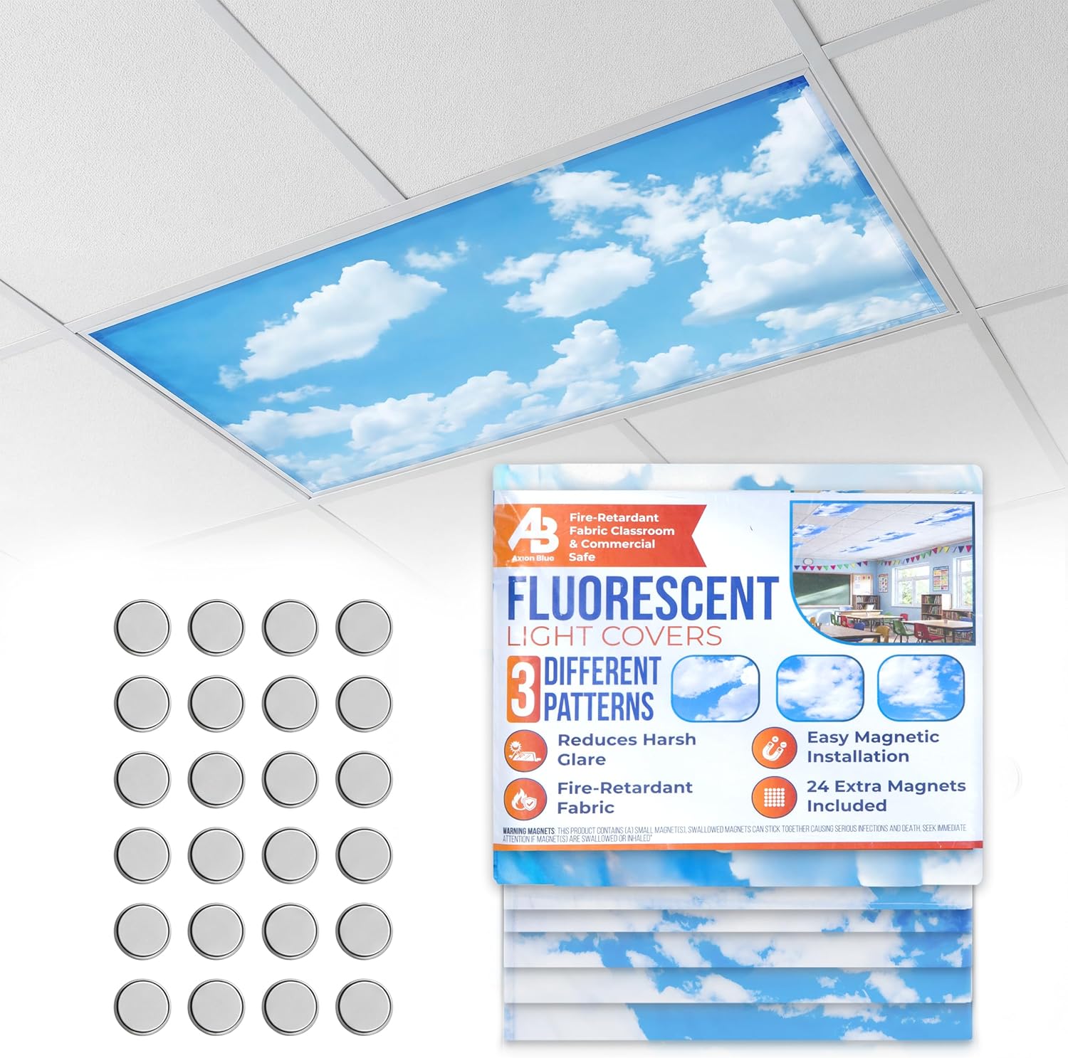 6 Pack Magnetic Fluorescent Light Covers - Axion Blue