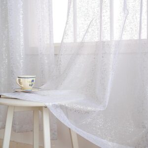 Metallic Pearl White Sheer Curtains - 2 Panels, 84"