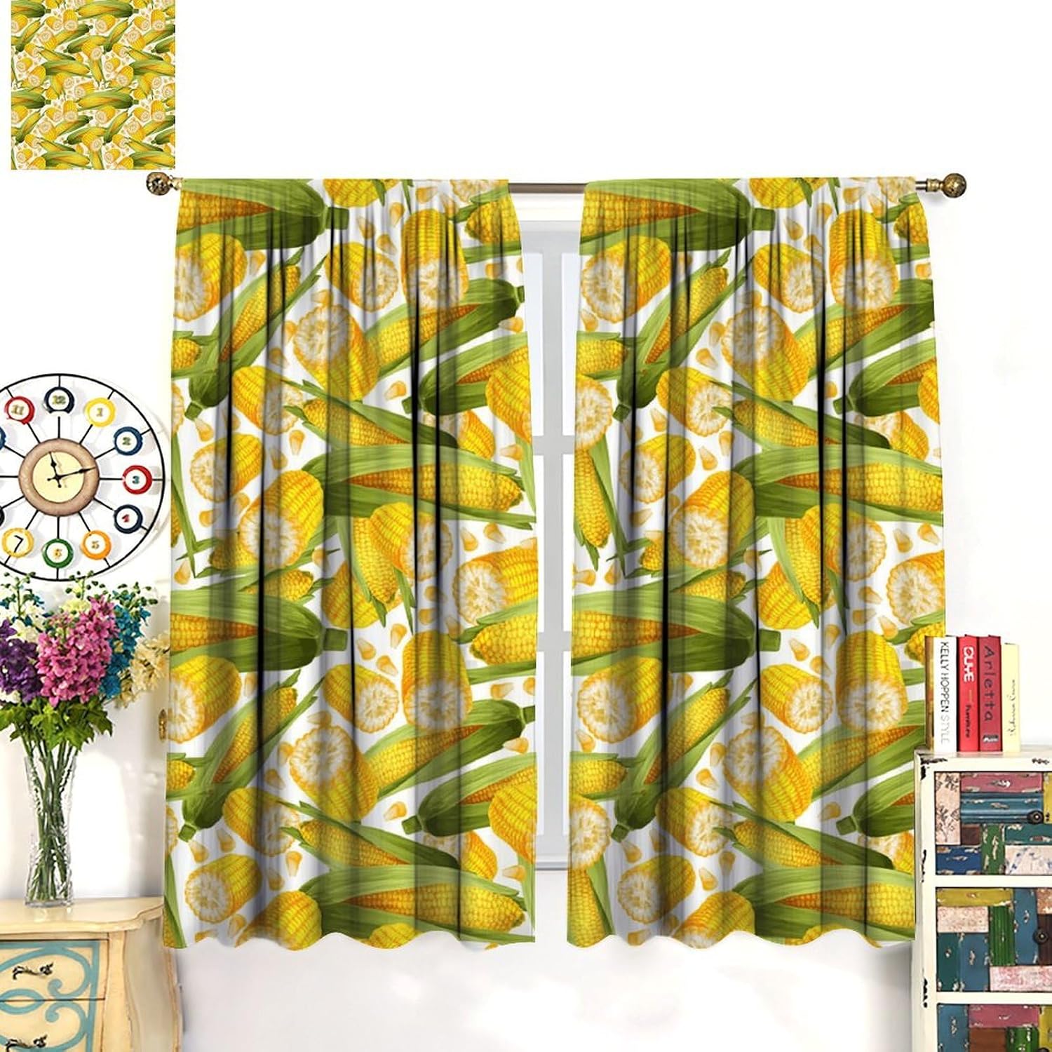 Blackout Corn Pattern Curtains - 42x45 in, 2-Panel Set