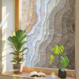 Brown Coastal Window Privacy Film, Stained Glass Decor
