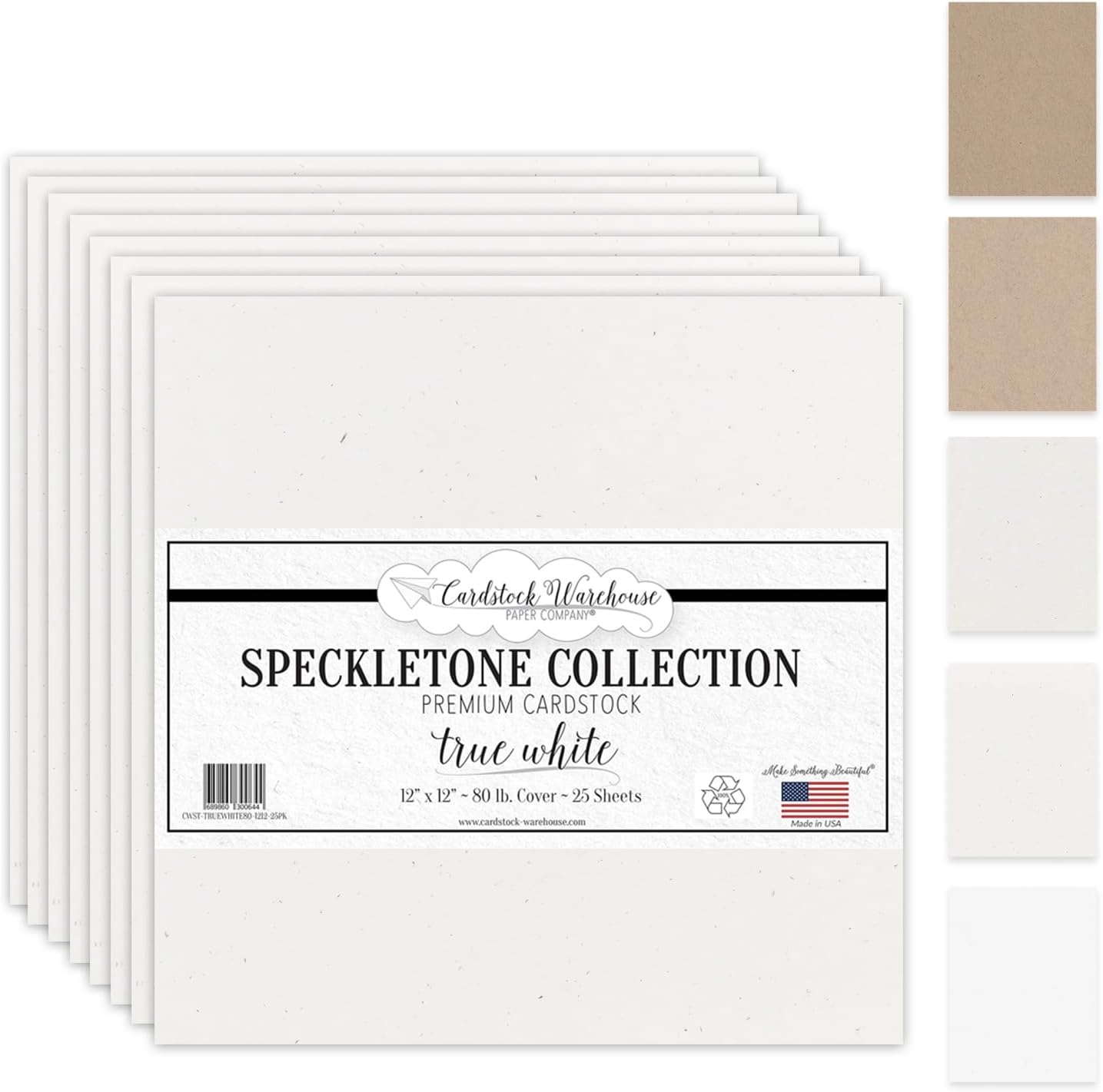 Speckletone True White Cardstock - 25 Sheets (12x12", 80 lb)