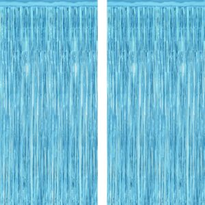 2-Pack Sky Blue Tinsel Backdrop Curtains, 3.28x7.05ft