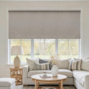 Blackout Roller Shades, Cordless Linen Blinds, 100% Light Blocking