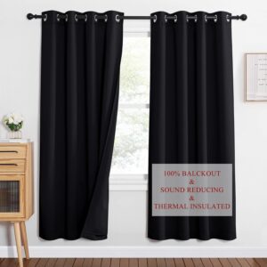 NICETOWN Blackout Thermal Curtains (Black, 52x72 in, 2-Pack)