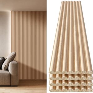 INMOZATA 3D Wood Slat Wall Panels, Beaded White Oak, 4-Pack