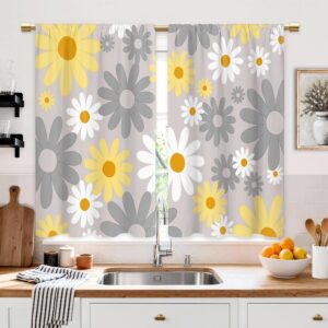 Yellow Daisy Flower Kitchen Curtains (2 Panels, 27.5x39in)