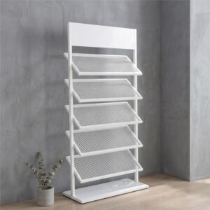 5-Tier Metal Tile Display Stand - Heavy-Duty Showroom Rack (White, 47cm)