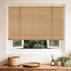 Bamboo Roll-Up Blinds 16-80in, Light Filtering Indoor/Outdoor Shades (Brown, 16x48in)