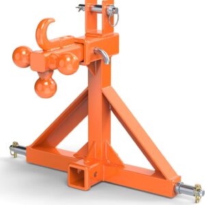 Tractor 3-Pt Hitch Receiver Attachment w/ Ball & Hook - Orange