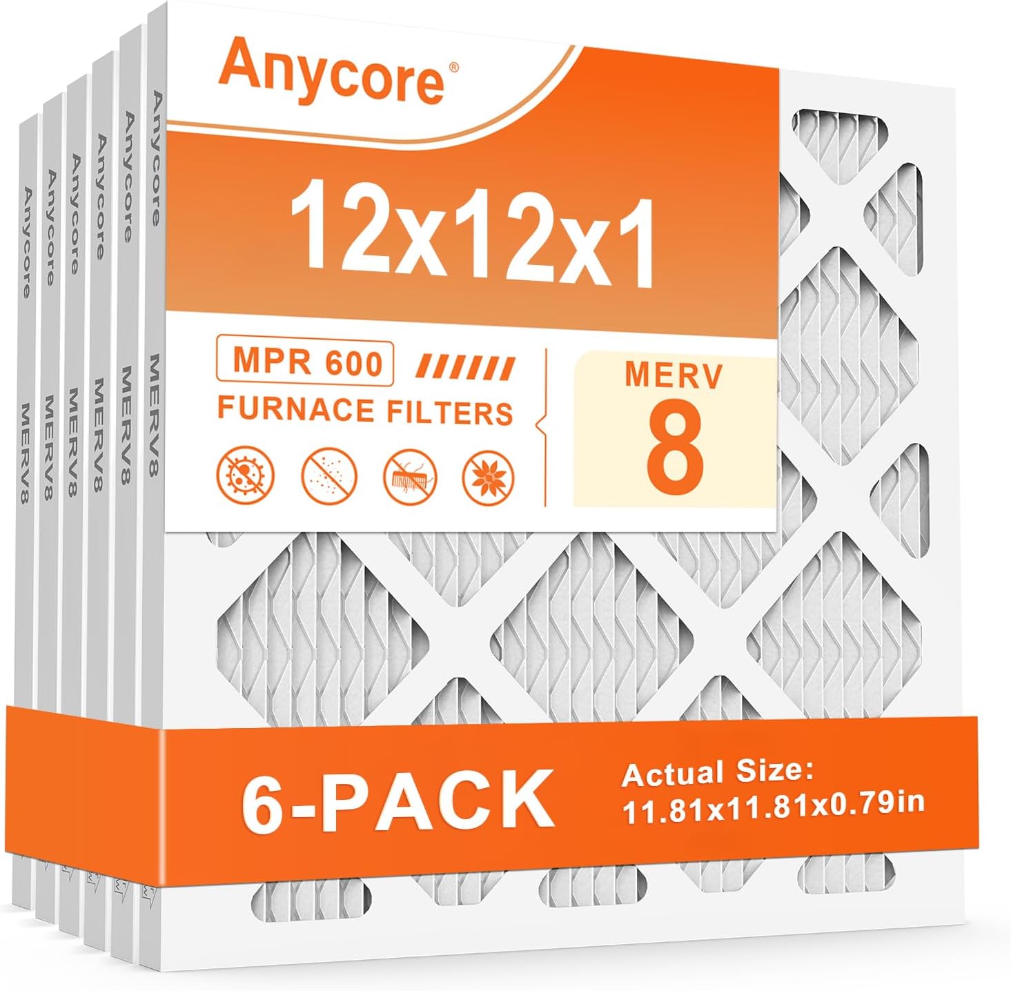12x12x1 Air Filter 6-Pack MERV 8 AC Furnace Filter