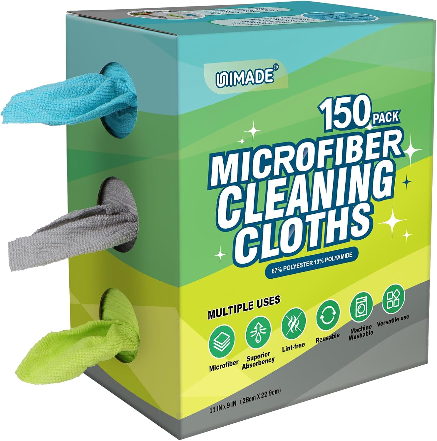 UNIMADE Microfiber Cleaning Cloths, 150-Pack, Reusable & Lint-Free