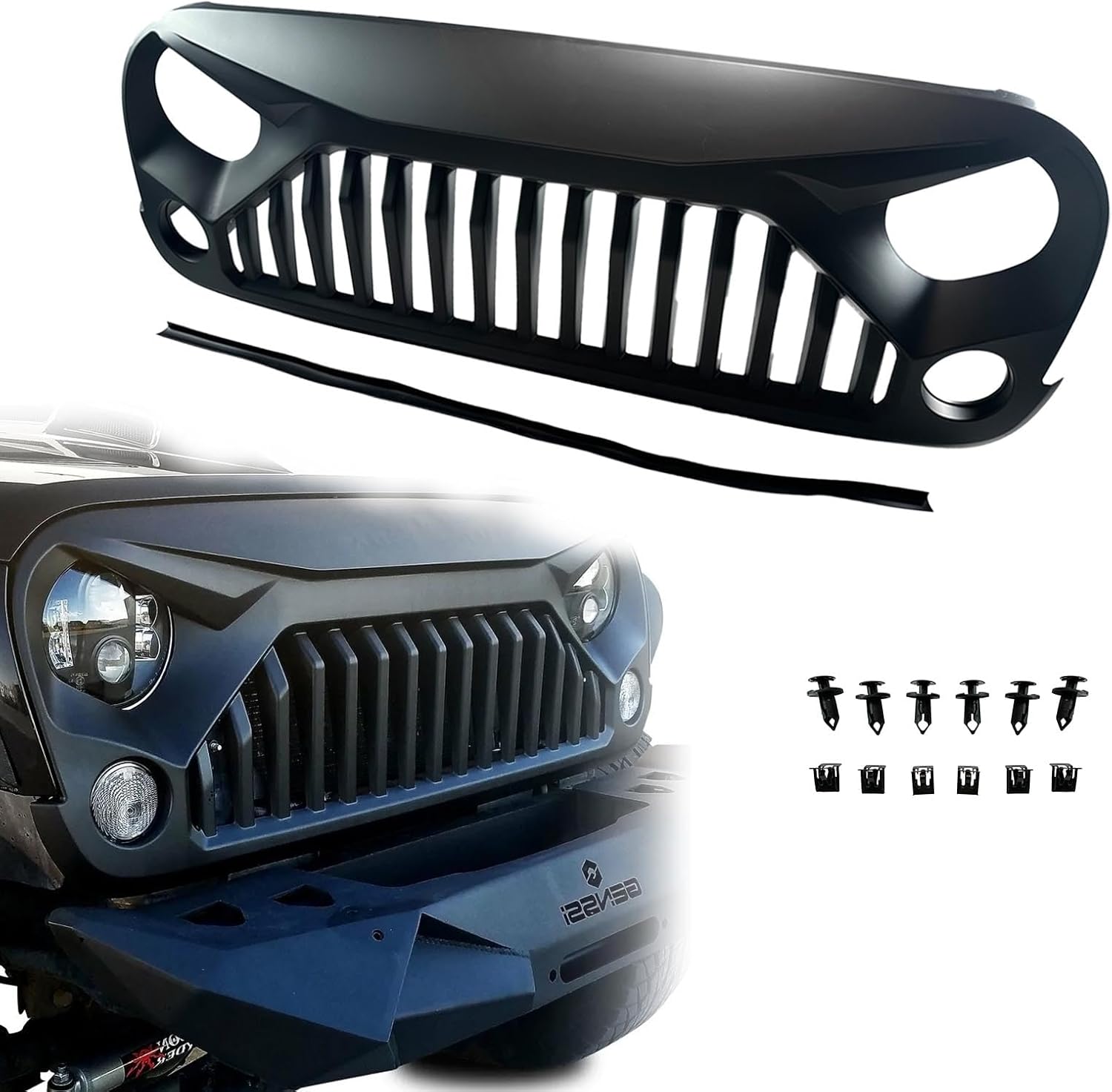 Matte Black Front Bumper Grille for 2007-2018 Jeep Wrangler JK