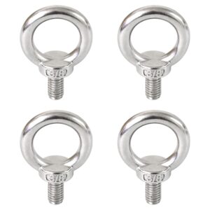 4-Pack 3/8" Stainless Steel Eyebolts, 316 Marine Grade