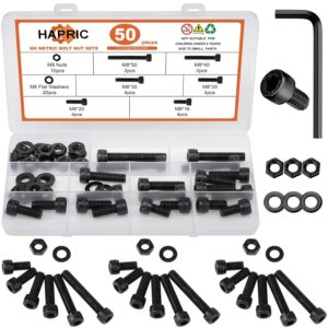 Hapric M8 Bolt Kit, 50 Pcs Alloy Steel Hex Screws