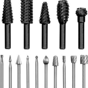 SeonFook Rotary Burr Set – 15pcs Wood Carving Drill Bits