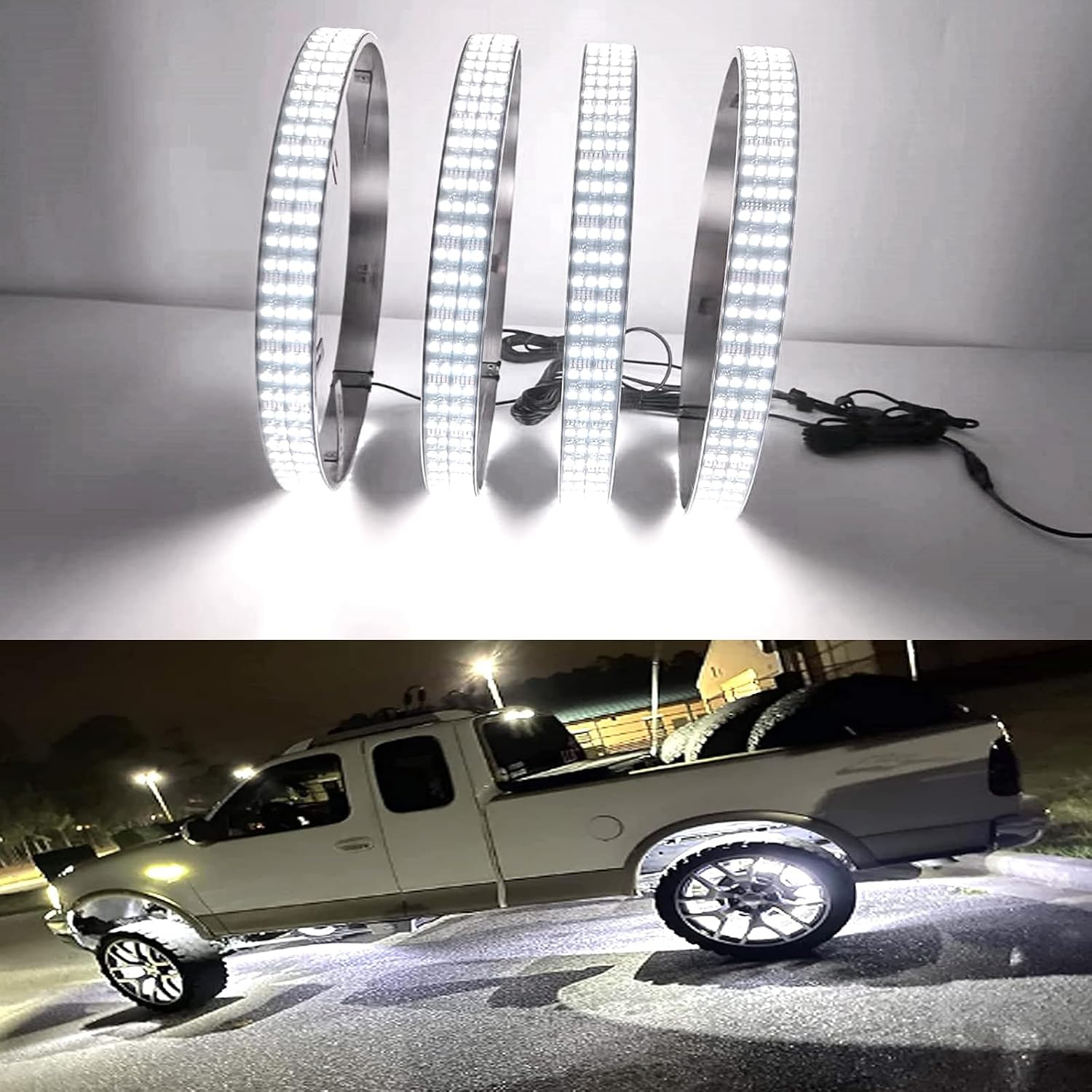 15.5in White Wheel Ring Lights, 12V Quad-Row 1152-LED Truck Rim Lights