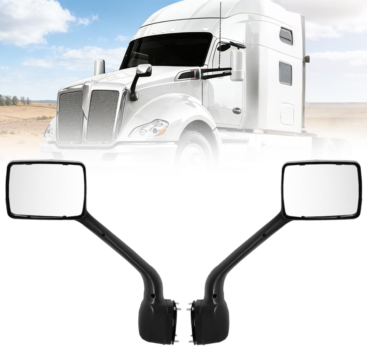 Chrome Hood Mirror Pair for Kenworth T680 & Peterbilt 579/587