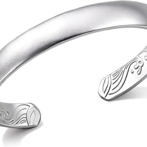 Matte Silver Cuff Bracelet Women Adjustable Bangle