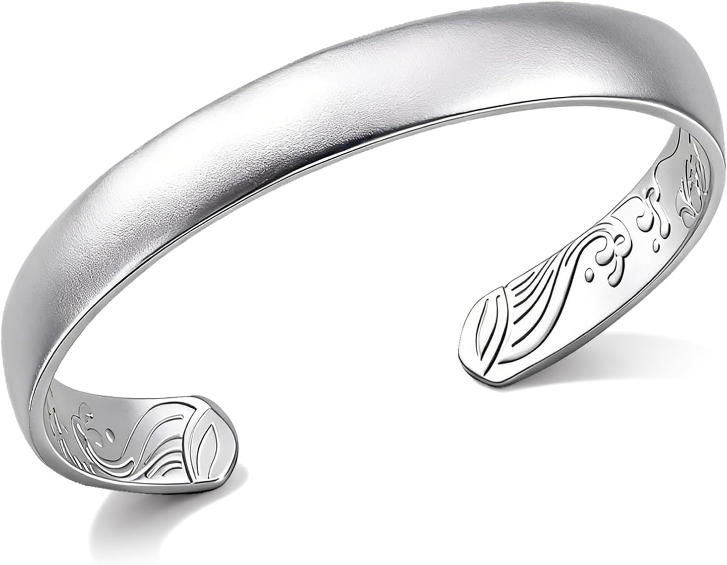 Matte Silver Cuff Bracelet Women Adjustable Bangle
