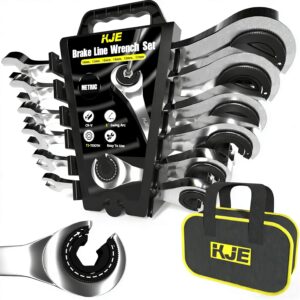 KJE 6PCS 10-17mm Ratcheting Flare Wrench Set | CR-V Steel | Carry Case