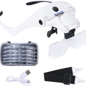 YOCTOSUN LED Magnifier Glasses w/ 5 Lenses - 1X to 3.5X