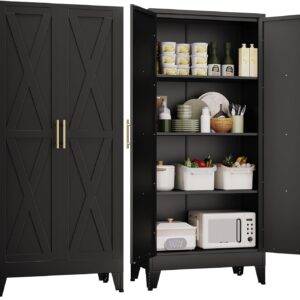 61" H Freestanding Metal Kitchen Pantry Cabinet - Black
